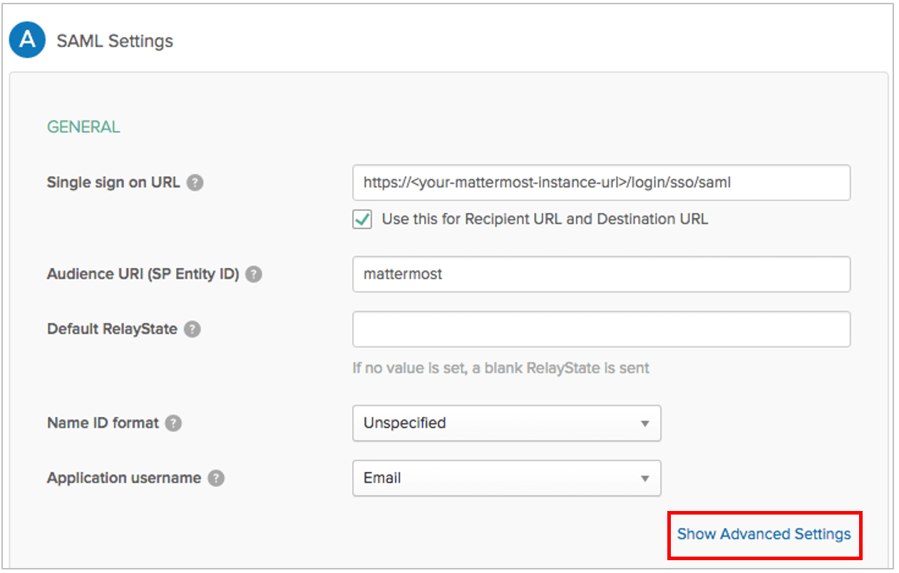 Okta에서 SAML 구성 아래에 고급 설정을 표시하여 SAML 연결에 대한 암호화를 설정합니다.